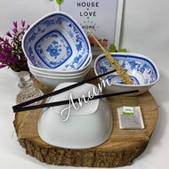 Thick melamine bowl with floral motif biru size 9 inches, 15 cm/, thick, sturdy, heat resistant mate