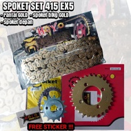 Sprocket set spoket Ex5 415 GOLD siap spoket depan rantai belakang High Quality 14 15