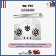 Bundle Deal - MAYER MMSS883HI 86 cm 3 Burner Stainless Steel Gas Hob + MMSL404 90 cm Slimline Cooker Hood