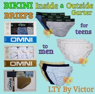 100% ORIGINAL OMNI 3-IN-1 CLASSIC BIKINI BRIEFS FOR TEENS & MEN BRIEF INSIDE OUTSIDE GARTER ADULT WH