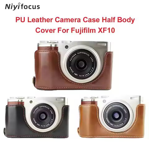 New PU Leather Camera Case Half Body Cover For Fujifilm XF10 FUJI X-F10 Openning Bottom Case Black B