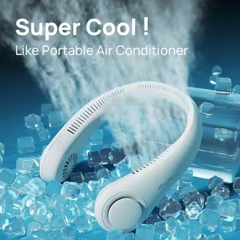 JISULIFE Portable Neck Fan Electric Wireless FAN USB Rechargeable Mini ventilador Cooling Bladeless 