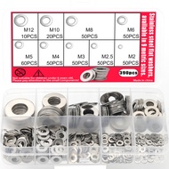 390-piece stainless steel flat washer set, available in 9 sizes: M2, M2.5, M3, M4, M5, M6, M8, M10, 