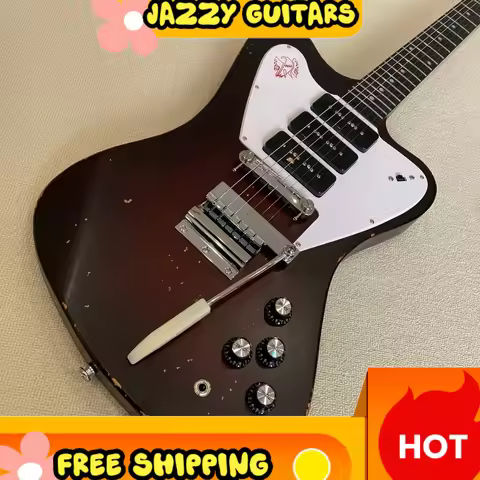 Vintage Wine Red Firebird Style Electric Guitar Triple P90 Pickups Mahogany Body Maestro Vibrato Bri