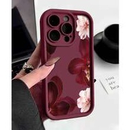Minimalist TPU Pink Sakura Red Flower Pattern Fashion Shockproof 1pc Phone Case Compatible With Appl