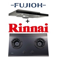 FUJIOH FR-MS1990R 90CM GLASS BLACK SLIMLINE HOOD WITH TOUCH CONTROL + RINNAI RB-2GI 2 BURNER INNER FLAME HOB