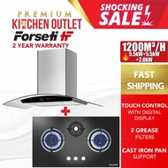 Forseti 1200m³/h Wall Mounted Chimney Hood ALA 90 + Gas Hob 2 Burner FR 86 2G AI 4R AL | 3 Burner FR