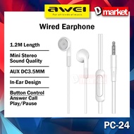 Awei PC-24 Wired Earphone Mini Stereo Sound Wired Headphone 1.2M In-Ear Earphone AUX 3.5mm Awei Earp