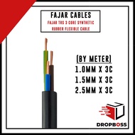 [BY METER] FAJAR CABLE TRS 1.0MM 1.5MM 2.5MM 3 CORE SYNTHETIC RUBBER FLEXIBLE CABLE CORE BLACK 100% PURE COPPER SIRIM