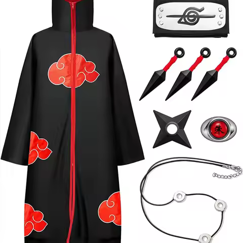 Ninja Organization Akatsuki Cloak Cosplay Costume for Men Stage Performance Outfit Anime Convention 