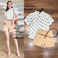 ️AURORA 8313 Polka Dot Set Shirt + Pants + Belt [XS S]
