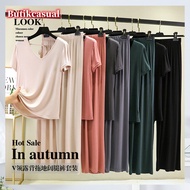 Women 2pcs Set sports suit trousers short-sleeved T-shirt summer wide-leg pants 2pcs suit M-2XL