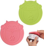 VAEIORP Maneki Neko 3 in 1 Silicone Canning Lids - Cat Dog Food Container Lids 2 Pack (Red, Green)