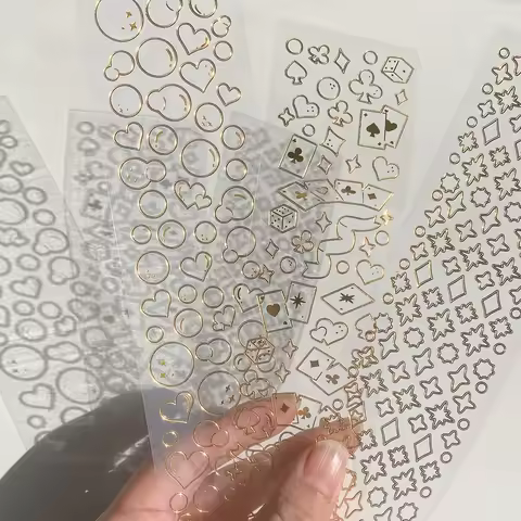 1 Sheets Bronzing Hot Silver Decorative Stickers Pentagram Butterfly Love Heart Playing Cards DIY Pl