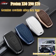 ZLWR Proton X50 X90 S70 Genuine Leather Key Case Aluminum Alloy Cowhide High Quality Key Case Keyless Entry Remote Control Car Keychain