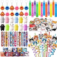 Winrayk Cat Party Favors Birthday Supplies for Kids Straw Squishy Toy Bubble Wand Cat Claw Keychain Slap Bracelet Sticker for Girl Boy Cat Pinata Filler Goodie Bag Stuffers Cat Birthday Party Supplies
