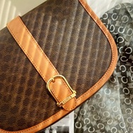 中古美品 CELINE 棕凱旋門馬鞍包半月包單肩包斜背包斜揹包斜挎包