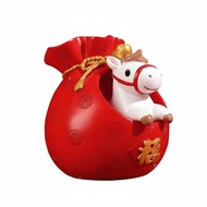 [tenlzsp0bc] Resin Horse Zodiac Figurine, Money Bag Design, Home Decor, Auspicious New Year Gift