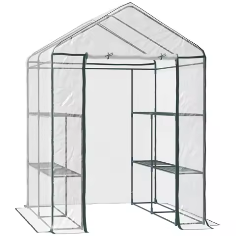 Outsunny 5x5x6 Mini Walk-in Greenhouse with 3 Tier Shelves, Roll-Up Door