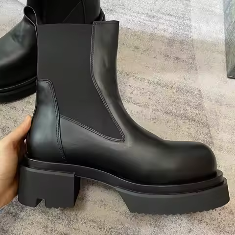 Handmade 7cm Thick Sole Platform Bogun Genuine Leather Rock Street Fashion Boots