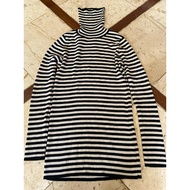 (T-01) Turtleneck Sweater For Winter Chest 32-33 Light Brown And Black Stripes From Japan