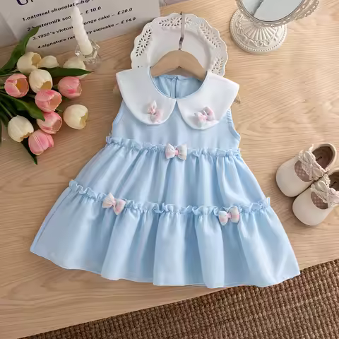 Summer New Cute Bow Baby Girl Dress, Sweet Children'S Clothing (9 Months -4 Years Old)
