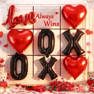 23pcs Valentine's Day Giant Tic Tac Toe Game Set Red Heart Balloons and Love Balloon XO Valentine Le