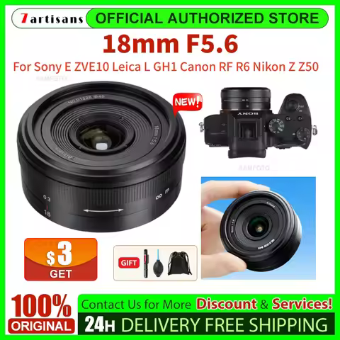 7artisans 18mm F5.6 Full-frame cookie fixed-focus aperture wide-angle lens For Sony E ZVE10 for Leic