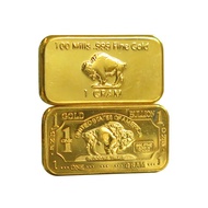 1 gram USA American Buffalo 100 Mills .999 Fine Gold Plated Bar 1g