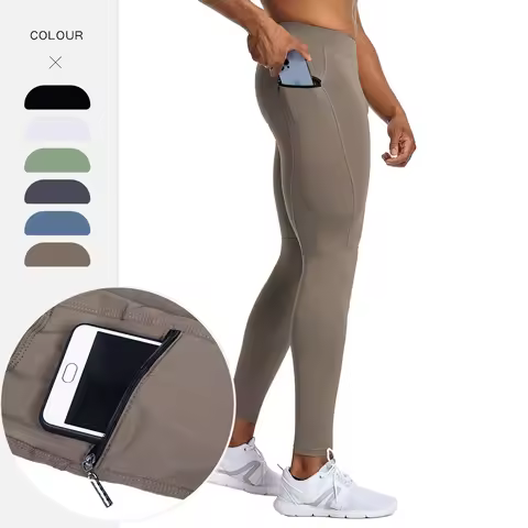 Men's Sports Running Leggings Tights Zipper Pocket High Quality Compression Pants Sportswear Basketb