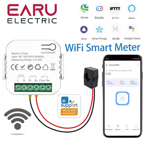 eWeLink App Smart WiFi Power Meter with Relay AC100V 240V with Clamp CT 80A 120A 200A kWh Power Elec