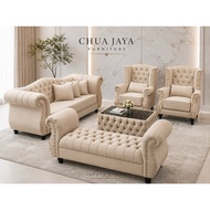 Sofa Chesterfield Velvet 3+1+1+Coffee table+Arm/Stool Luxury Modern Living Room CHUA JAYA FURNITURE