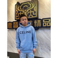 Lu Jin European American Boutique Celine Baby Blue Background Black Brand Text Hat Kick