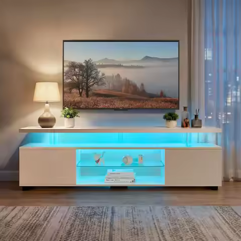 LED TV Stand for 60" TV, Entertainment Center TV Console Table with Large Side Cabinet and Open Shel