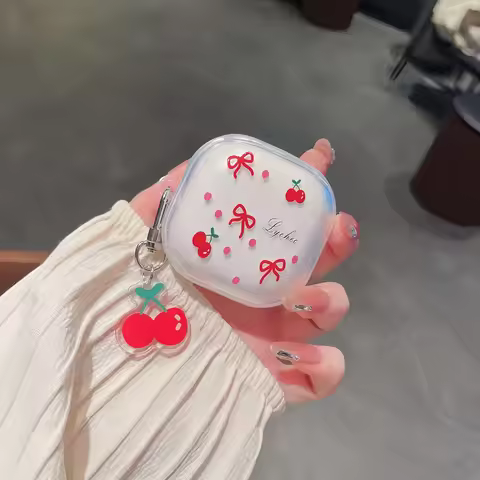 Cute Bow Cherry Earphone Case For Xiaomi Redmi Buds 6 Play Cover with Charm Soft Headphone Charging 