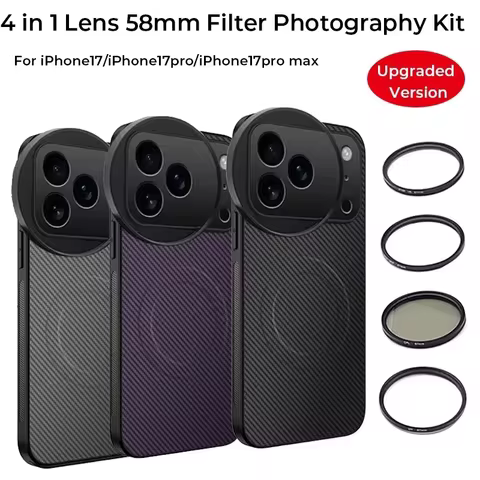 4-in-1 Lens 58mm Filter Kit, CPL ND UV Star with Magnetic Wireless Charging Phone Case, For iPhone 1