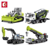 Sembo Engineering Building Blocks City Construction Children Toy Cement Mixer Truck Crane Excavator Mini Bulldozer for B