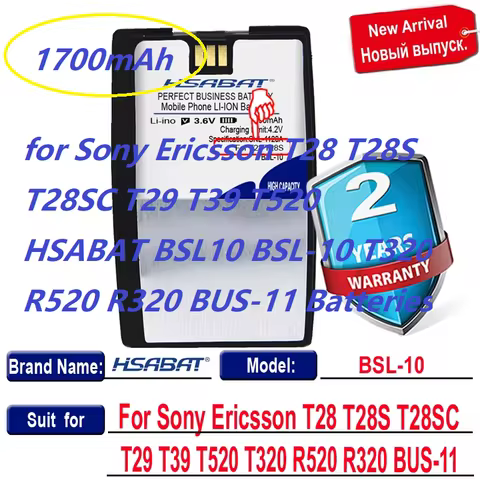 1700mAh Battery for Sony Ericsson T28 T28S T28SC T29 T39 T520 HSABAT BSL10 BSL-10 T320 R520 R320 BUS