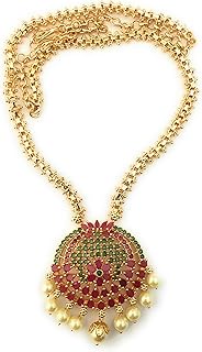 1 Gram Micro Gold Plated AD American Diamond Pendant Chain Necklace for Women and Girls, Brass, No G