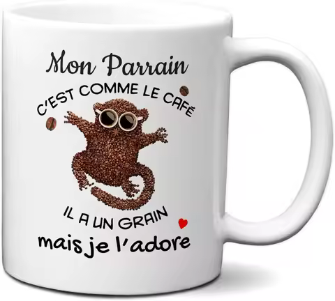 Mon Parrain Cest Comme le Cafe Mug Unique French Godfather Birthday Gift Idea Christening Present Or