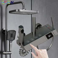 Gray Digital Piano Shower System Solid Brass Thermostatic Shower Faucet Set 12 Inch Rain Shower Head Grey Piano Shower Set