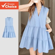 Lovito Women's Casual Pleated Tiered Layer Commute Dress Spring/Summer Blue Dress LK3ED603  Lovito G