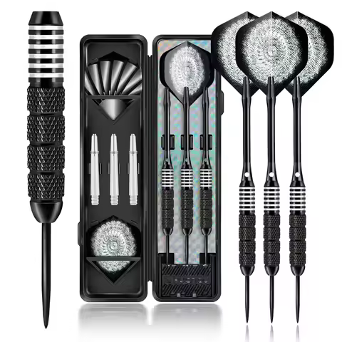 Hauqnu 3-Piece Iron Hard Dart Set 24g Black and White Competitive Darts Precise Throwing Stable Flig