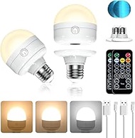 LUTW Battery Light Bulb with Remote Control, 7 W USB-C Rechargeable Bulb E27, 3 Colour Temperatures,