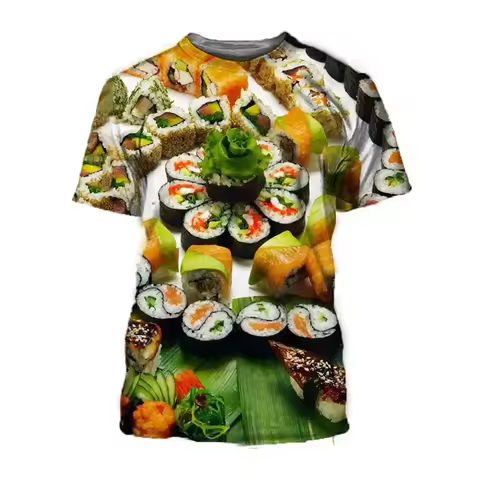 Food Sushi 3d Printed T-shirt For Men Harajuku Round Neck Short Sleeves Tee Shirt Street Summer Leis