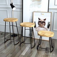 Iron Art Milk Tea Shop Simple Solid Wood Coffee Shop Nordic Stool Bar Chair Creative High Stool Leis