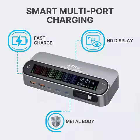 Multi Port 470W/405W LCD Display Screen GAN Fast Charger 140W Type C Desktop Charging With 65W Scala