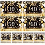 Black Gold 40/50/60th Happy Birthday Backdrop Glittle Happy Birthday Banner 18th Birthday Decoration