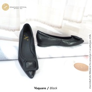 ทรงปกติ เปลี่ยนไซส์ได้-ไม่รับคืน Zenachoo รุ่น Vsquare สูง 1นิ้ว รองเท้าหนังแกะแท้ หนังนิ่ม พื้นนุ่ม