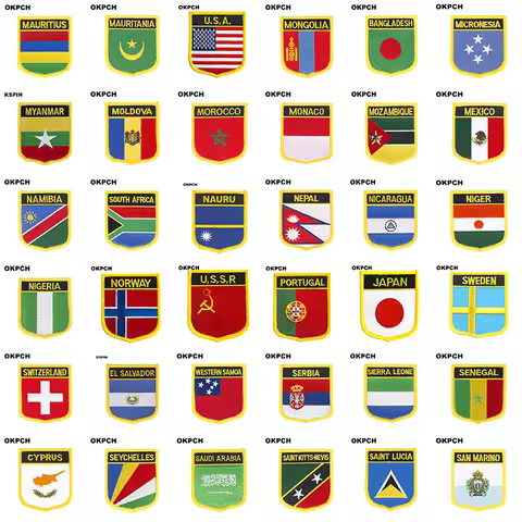 MAURITIUS Mauritania U.S.A. Mongolia Myanmar Moldova Morocco Monaco Mexico Nauru Flag Shield Shape I